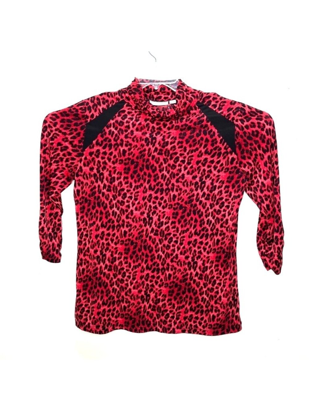 Susan Graver Medium 3/4 sleeve Top Red/ Black Leopard Print 33c